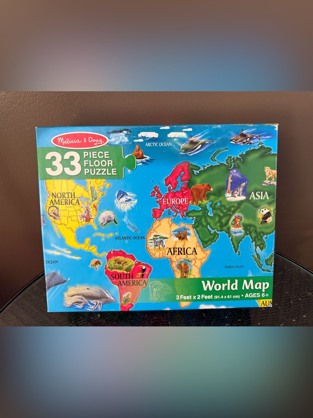 LIKE NEW MELISSA & DOUG 33 PIECE LARGE 2’x3’ WORLD MAP PUZZLE